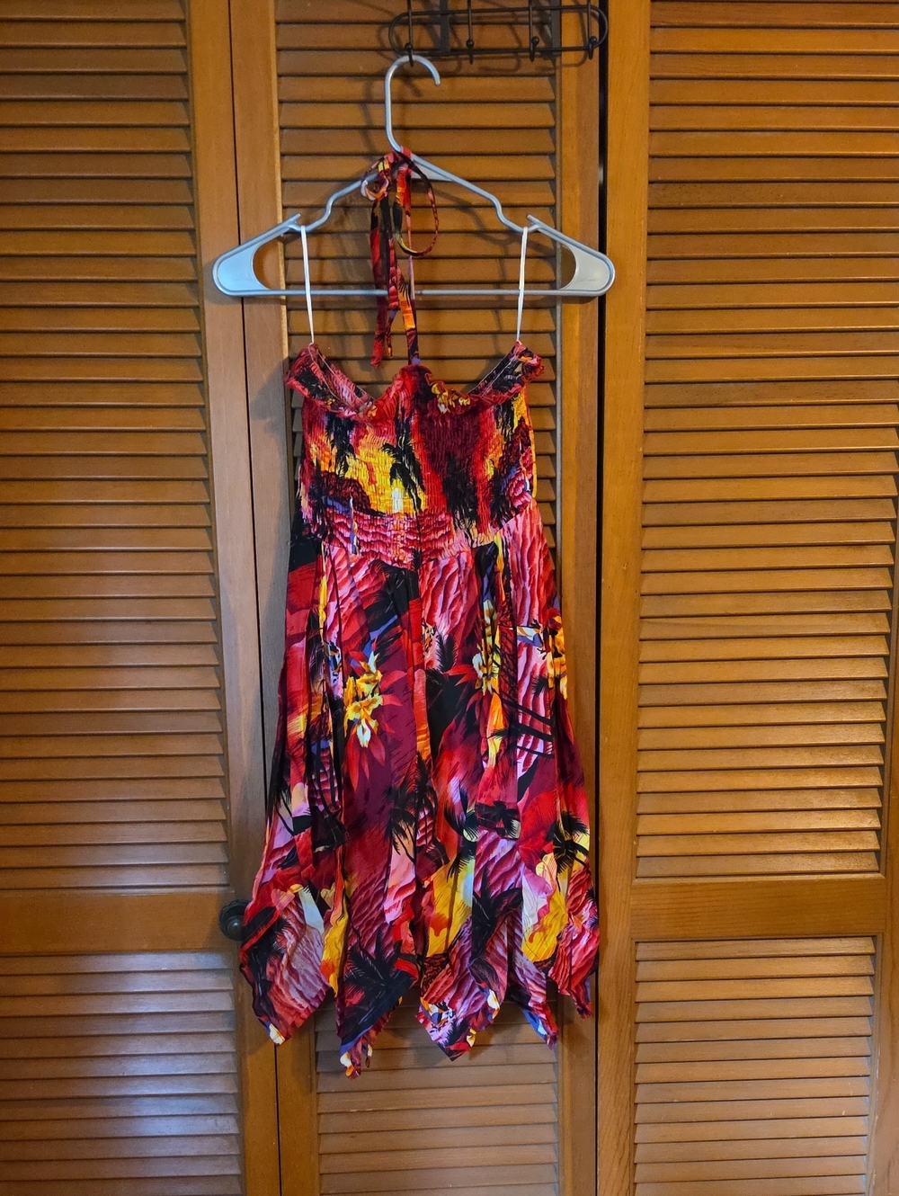 Vibrant Red Tropical Halter Sundress